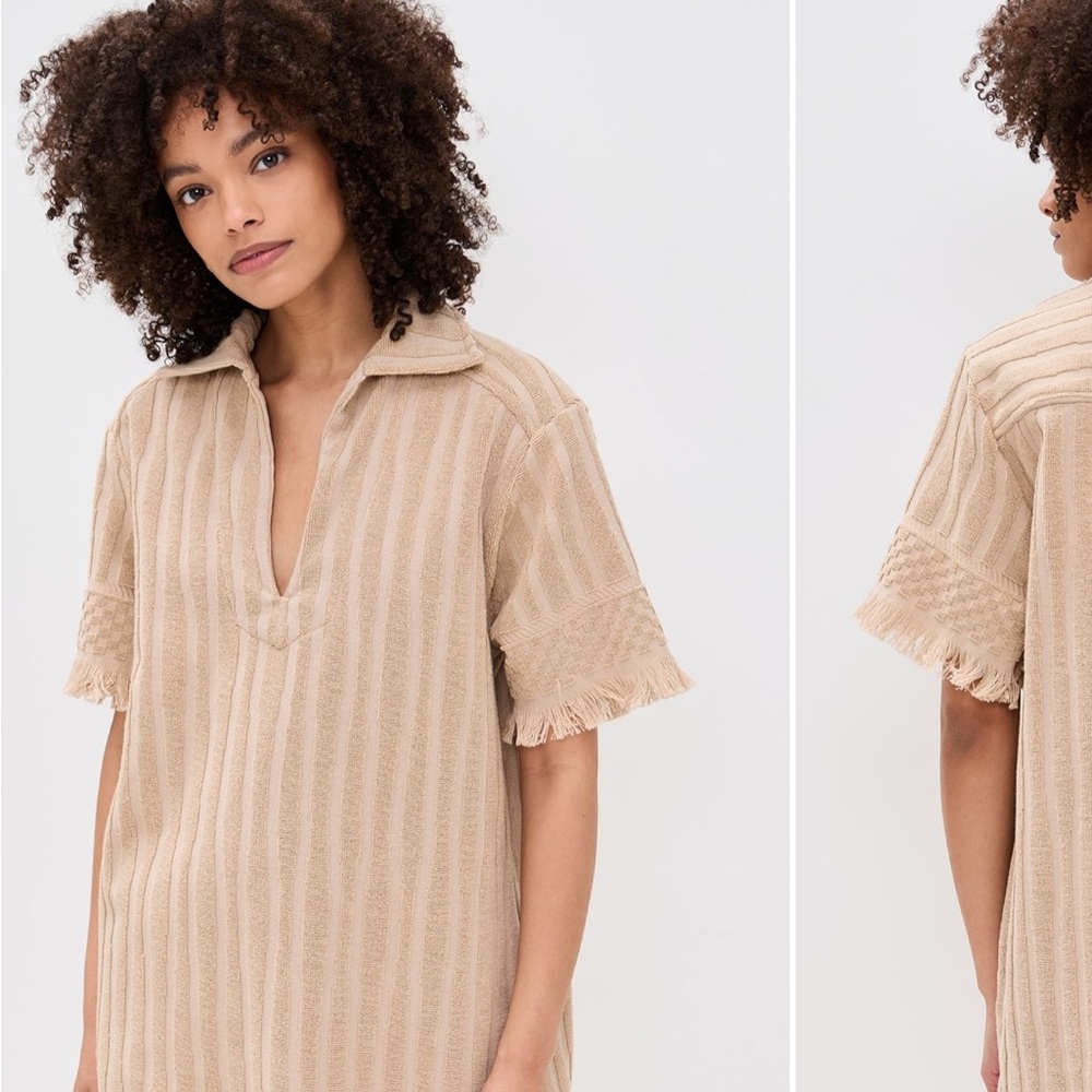NWT OAS from Shopbop Tan Fringe Sleeve Dress with Textured Stripes